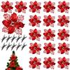 ZDQC 20 Pezzi Stelle di Natale Artificiali,Stelle Natale Fiori,Fiori di Natale Artificiali,Fiori per Albero di Natale,Fiori Decorativi di Natale,Addobbi Albero di Natale Fiori(Rosso)
