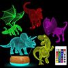 YATOSEEN Luce Notturna Dinosauro Bambini, 3D Illusion Lamp, 16 Cambi di Colore e Telecomando e Decorazioni per la Stanza Incluso Tirannosauro Rex Drago Volante Triceratopo Dilofosauro 5 Modello