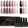 Shining She Smalto Semipermanente Unghie,10 Colori Nudo Rosa Albicocca Rosso Scuro Bianco Oro Glitter Smalti Semipermanenti per Unghie Soak Off UV/LED per DIY Manicure Salone,8ml