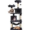Yaheetech Albero Tiragraffi per Gatti Adulti Grandi Medi con Giocattolo Gioco Palle in Corda Sisal Naturale 61 x 49 x 158 cm Nero