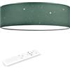 Navaris Plafoniera LED Soffitto 22W Rotonda Ø 40cm - Lampadario LED Dimmerabile - con Telecomando e Cambio Temperatura Colore - Design Effetto Stellato - Tessuto Verde Scuro