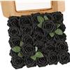 Ruiuzioong Fiori Artificiali Rosa 25pcs Reale Cercando Rose Finte con Gambo per Matrimonio Fai da Te Mazzi Centrotavola Disposizione Partito Casa Arredamento (25 Pezzi, Nero)