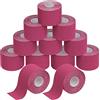 BB Sport 12 Rotoli Nastro Kinesiologico 5 m x 5,0 cm Diversi Colori E-Book Esempi Applicazione Tape Kinesiologico Muscolare Cerotto, Colore:rosa fucsia