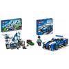 LEGO City Police Stazione di Polizia, con Camion della Spazzatura ed Elicottero Giocattolo & City Police Auto della Polizia, Set di Costruzione con Minifigure e Macchina Giocattolo