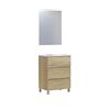 Baikal 280034605 Set di mobili da bagno Neo con lavabo in ceramica e specchio luna liscia, tre cassetti, su gambe, finitura in Nature, misure 60 x 83 x 46 cm, mobile montato