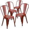 Flash Furniture Blake - Sedia impilabile Kelly in metallo rosso invecchiato, per interni ed esterni, confezione da 4