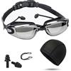 BSITSSS Occhialini Nuoto, Occhialini Nuoto Uomo Donna Nuoto Anti-Appannamento Unisex Adulto, Occhialini Piscina Protezione UV, Occhialini con Cuffia da Nuoto Clip per Naso & Tappi per Orecchie