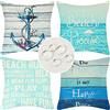 Velvhom Federe per Cuscini Divano 40x40 cm Ocean Anchor Spiaggia Mare Blu Copricuscini Impermeabile Lino Esterni per Camera da Letto Divano Poltrona Letto Giardino Set di 4