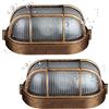 SENFAY 2 Pezzi Applique da Parete Esterno IP54, Lampada da Muro Ovale Stile Nautico Vintage con Griglia in Alluminio Bronzo Antico e Paralume in Vetro, Plafoniera E27 per Balcone Giardino Garage Terrazza