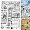 GLOBLELAND Vintage Etichetta Timbri trasparenti per il fai da te Scrapbooking Decor Retro Etichetta Sfondo Cartolina Timbro in silicone trasparente Francobolli per fare carte Album Decor 148x21x3mm