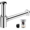EXLECO Sifone Lavabo Bagno Acciaio Inox 1 1/4 x Ø 32mm Sifone Universale per Lavabo con Piletta Lavabo, Scarico Lavandino Bagno Sifone Regolabile Individualmente per Lavabo con Troppopieno Cromato
