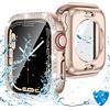 Kamita Impermeabile Cover Per Apple Watch Series SE 2023/6 / 5/4 40mm con 9H in Vetro Temperato, Diamantato PC Bumper Bling Custodia, 360 Protettiva Completa Case Per iWatch6/iWacth5 (Oro rosa)