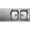 Blanco PRONTA CONSEGNA - Blanco Lavello due vasche con gocciolatoio sx DINAS 8 S 1328106 in acciaio inox da 116x50 cm - Sopratop