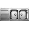 Blanco Lavello due vasche con gocciolatoio DINAS 8 S Advanced 1624115 in acciaio inox da 116x50 cm - Sopratop
