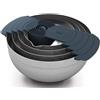 Joseph Joseph Nest 9 Plus, set compatto per la preparazione degli alimenti da 9 pezzi con ciotole per mescolare, misurini, setaccio e colino, acciaio inossidabile