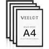 Veelot® 4x Cornice Foto in Legno Ayous nero A4 21x29.7cm,Passepartout 15X21cm,Legno di 21x30 Cornici per di documenti e diplomi - Montaggio a parete o esposizione da tavolo