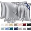 Vielit Set di 2 Federe Raso 50x70cm & 2 Scrunchies, Design con Chiusura A Busta, Morbido come una Federe Seta Cuscino, Federe Cuscini 50x70 Grigio