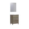 Baikal Set Bagno Neo con lavabo in Ceramica e Specchio Luna Liscia, Tre cassetti, su Piedi. Finitura in Nebraska. Dimensioni 60 x 83 x 46 cm. Mobile Montato, Melamina 16 mm, 60