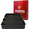 NAMAI Set 3 Teglie Forno Rettangolare - Lasagnera Antiaderente - Lavabile in Lavastoviglie - Alluminio - Design Effetto Pietra