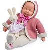 JC TOYS - Bambola Vintage La Baby collezione originale 43 cm, corpo in tessuto morbido, maglieria, ciuccio e peluche, occhi chiusi, beige e rosa, ragazza, progettato in Spagna da Berenguer, +2 anni