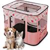 ALLSOPETS Recinto per Cani da Interno Pieghevole, Anche per Esterno, Box Traspirante Portatile per Gatti Conigli Cuccioli con Borsa da Trasporto, per Viaggi e Campeggio (Fragole Rosa, XXL)