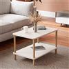 [en.casa] Tavolino da Divano (AxLxP) 43 x 70 x 44 cm Tavolino Basso con Gambe in Legno e 2 Piani d'Appoggio di Forma Rettangolare - Bianco