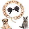 cobee Occhiali da Sole per Gatti, Occhiali da Sole retrò per Gattini con Catena d'oro Rosa Protezione degli Occhi dai Raggi Occhiali Classici per Gatti Piccoli Costume Cosplay per Oggetti di Scena