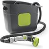 G.F. SRL, Aquapop Grey Pro 25, Tubo Auto-Estensibile in Tessuto MADE IN ITALY, con Contenitore in plastica, Lancia ergonomica 8 getti e Raccordi, per irrigare Giardini e Balconi, Grigio scuro