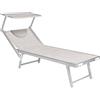 LIF Lettino Prendisole Mare Professionale Spiaggia Giardino Budelli in Alluminio con Tettuccio Parasole colore Bianco - B1001 XXL