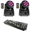 Coppia di teste rotanti Led rgbw con telecomando e mixer 192 canali luci disco