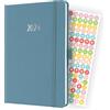 SIGEL J4401 Agenda settimanale Jolie 2024, certificazione FSC, 2 pagine = 1 settimana, copertina rigida con superficie in materiale tessile, circa A5, blu, 174 pagine