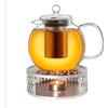 Creano Teiera in vetro da 1300 ml con scaldino, bollitore da cucina con infusore in acciaio inox e coperchio in vetro, ideale per preparare tè sfusi - antigoccia