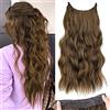 PORSMEER Extension Capelli Filo Invisibile Mossi,Lunga Extension Clip Fascia Unica,Extension Sintetici Posticci Capelli Ondulati Ricci Naturale per Donna,Marrone cioccolato 50 cm