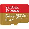 SanDisk 64 GB Scheda microSDXC Extreme per Action Cam e Drones + adattatore SD + RescuePRO Deluxe, fino a 170 MB/s, con A2 App Performance, UHS-I, Classe 10, U3, V30