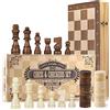 Peradix 2 in 1 Scacchiera Legno in Magnetica per Dama e Scacchi, 38 X 38 CM Scacchiera Pieghevole con Scacchi Legno con Magnetici da Viaggio per Adulti e Bambini, Scacchiera Professionale da Gioco