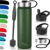 Milu Borraccia in acciaio inox, 500, 750, 1000ml (+3coperchi), thermos con cannuccia, bottiglia isolata, a prova di perdite, a doppia parete, adatta per anidride carbonica (Verde oliva, 750ml)