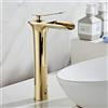 AIMADI Rubinetto Bagno Miscelatore Lavabo Alto Rubinetto Bagno Ottone Cromato, Monocomando Cromato con Beccuccio a Cascata in Oro