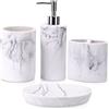ZCCZ Set di accessori da bagno 4 pezzi, accessori decorativi per il bagno con dispenser di sapone, portaspazzolino, bicchiere da bagno, portasapone, effetto marmo, set di accessori da bagno bianco
