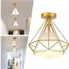Mengjay Vintage Plafoniera Industriale Metal Cage Semi-Flush Mount Rustico Lampada da Soffitto Luce da Soffitto,E27 Plafoniera Lampadario,per Soggiorno, Cucina, Camera da Letto. (Dorato)