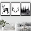 Artze Wall Art Stampa artistica monocromatica con corna di cervo e montagne, set da 3 pezzi, 40 cm di larghezza x 50 cm di altezza, nero/grigio