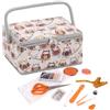 Hobby Gift Scatola Media per Cucito Kit con Manico - Cestino Porta Cucito in Cotone con Scomparti per Strumenti e Accessori Creativi - 18,5 x 25,5 x 14,5 cm, Gufi