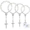 SWAWIS 30 Pezzi Mini Rosario da Dito, Perle Finte Bomboniere per Battesimo Comunione Matrimonio,Argento