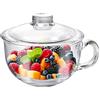 Foyofly Ciotola per zuppa in vetro con manico, piccole ciotole trasparenti con coperchio in vetro Oatmeal Bowls Breakfast Bowls Microwave Safe Glassware Yogurt Bowl per dessert pasta riso 550ml