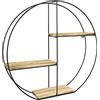 BAKAJI Mensola Scaffale Libreria da Parete Design Moderno Rotondo con 3 Ripiani Struttura In metallo Nero Mensole in Legno MDF Dimensione 55 x 12 cm