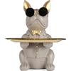 QIANLING Statua Del Vassoio Del Bulldog Francese Grigio - Con Vassoio in Acciaio Inossidabile, Vassoio Portaoggetti Salvadanaio Con Chiave Di Caramella