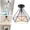 Mengjay Vintage Plafoniera Industriale Metal Cage Semi-Flush Mount Rustico Lampada da Soffitto Luce da Soffitto,E27 Plafoniera Lampadario,per Soggiorno, Cucina, Camera da Letto. (Nero)