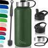 Milu Borraccia in acciaio inox, 500, 750, 1000ml (+3coperchi), thermos con cannuccia, bottiglia isolata, a prova di perdite, a doppia parete, adatta per anidride carbonica (Verde oliva, 1000ml)