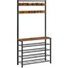 HOOBRO Stand Appendiabiti, Attaccapanni con Scarpiera, Portabiti da Terra con Scarpiera a 5 Livelli, Marrone Vintage e Nero EBF80MT01G2