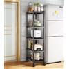 SAYZH Scaffale a 5 ripiani, in metallo resistente, multifunzione, con ruote e piedini antiscivolo, per garage, cucina, ufficio, libreria, angolo, nero