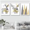 Artze Wall Art Triangoli geometrici e Poly Line Cervo con Montagne Stampa artistica, 3 pezzi, 30 cm di larghezza x 40 cm di altezza, giallo/grigio